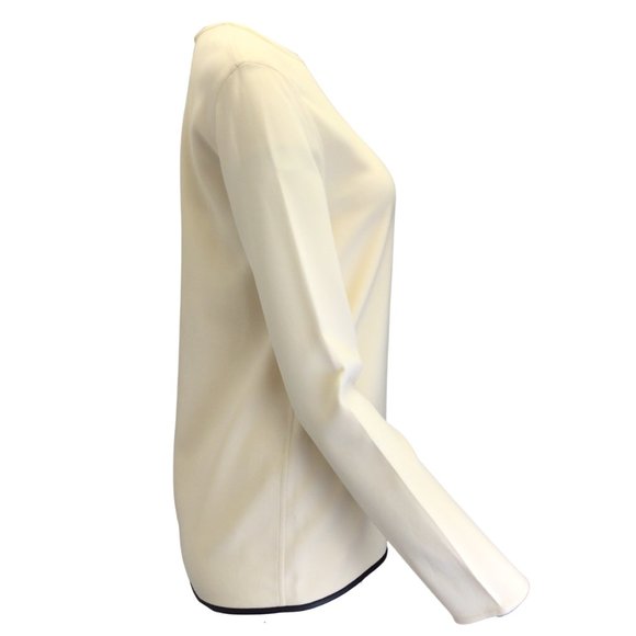 VICTORIA BECKHAM IVORY / BLACK LAMBSKIN LEATHER TRIMMED CREPE TOP - Picture 2 of 4